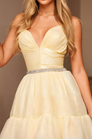 Load image into Gallery viewer, Sparkly Yellow A Line Ruffled Short Homecoming Dress with Beading