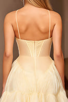 Load image into Gallery viewer, Sparkly Yellow A Line Ruffled Short Homecoming Dress with Beading