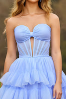 Load image into Gallery viewer, Lilac Chiffon A Line Tiered Short Corset Homecoming Dress with Bow