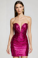 Load image into Gallery viewer, Sparkly Fuchsia Tight Metallic Short Homecoming Dress with Sequins