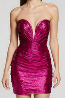 Load image into Gallery viewer, Sparkly Fuchsia Tight Metallic Short Homecoming Dress with Sequins