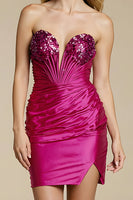 Load image into Gallery viewer, Sparkly Fuchsia Tight Ruched Short Homecoming Dress with Sequins