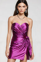 Load image into Gallery viewer, Purple Metallic Tight Sweetheart Ruched Short Homecoming Dress with Slit