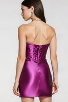Load image into Gallery viewer, Purple Metallic Tight Sweetheart Ruched Short Homecoming Dress with Slit