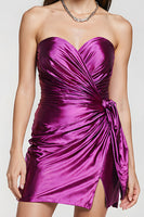 Load image into Gallery viewer, Purple Metallic Tight Sweetheart Ruched Short Homecoming Dress with Slit