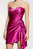Load image into Gallery viewer, Fuchsia Satin Tight Sweetheart Ruched Short Homecoming Dress