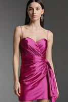 Load image into Gallery viewer, Fuchsia Tight Ruched Short Homecoming Dress with Side Cape
