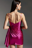 Load image into Gallery viewer, Fuchsia Tight Ruched Short Homecoming Dress with Side Cape