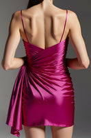 Load image into Gallery viewer, Fuchsia Tight Ruched Short Homecoming Dress with Side Cape