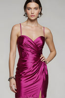 Load image into Gallery viewer, Fuchsia Tight Ruched Spaghetti Straps Short Homecoming Dress with Slit