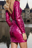 Load image into Gallery viewer, Sparkly Fuchsia Sequin Short Corset Homecoming Dress with Sleeves