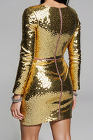 Load image into Gallery viewer, Sparkly Golden Sequin Tight V-Neck Short Homecoming Dress with Sleeves