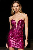 Load image into Gallery viewer, Sparkly Fuchsia Tight Sequins Sweetheart Short Homecoming Dress