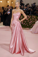 Load image into Gallery viewer, Simple Blush Satin One Shoulder Ruched Long Formal Dress