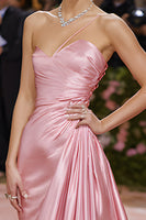 Load image into Gallery viewer, Simple Blush Satin One Shoulder Ruched Long Formal Dress
