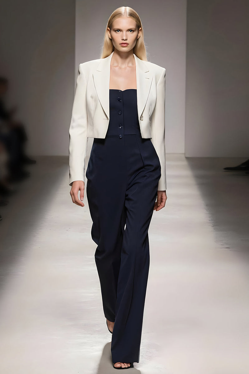 Load image into Gallery viewer, Ivory Navy 3 Piece Satin Single Breasted Notched Lapel Business Suits