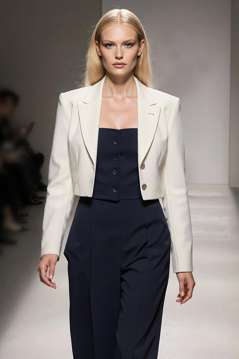 Load image into Gallery viewer, Ivory Navy 3 Piece Satin Single Breasted Notched Lapel Business Suits