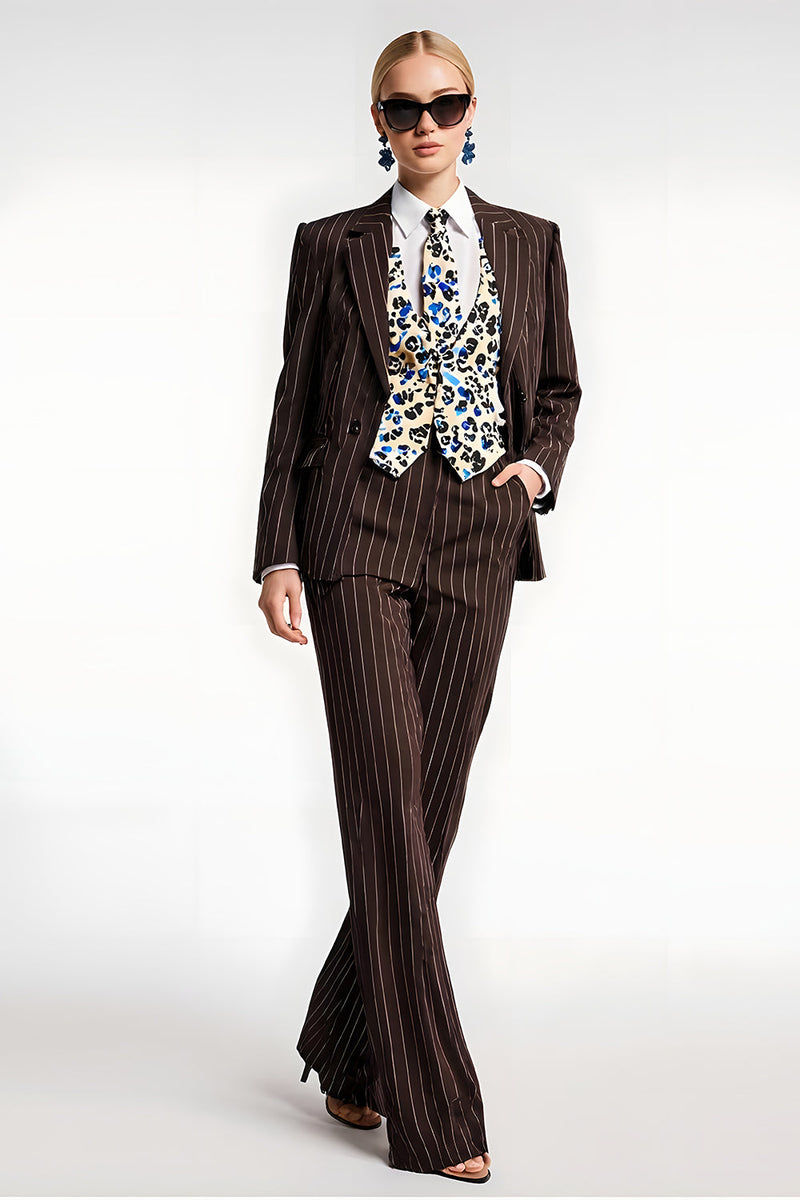 Load image into Gallery viewer, 2 Piece Coffee Satin Notched Lapel Striped Business Suits with Pockets