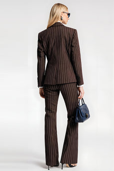 2 Piece Coffee Satin Notched Lapel Striped Business Suits with Pockets
