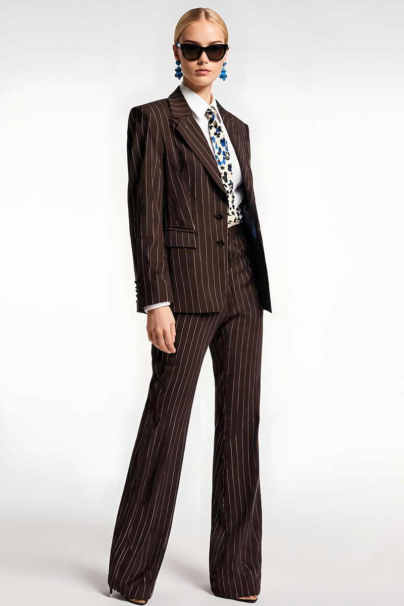 Load image into Gallery viewer, 2 Piece Coffee Satin Notched Lapel Striped Business Suits with Pockets