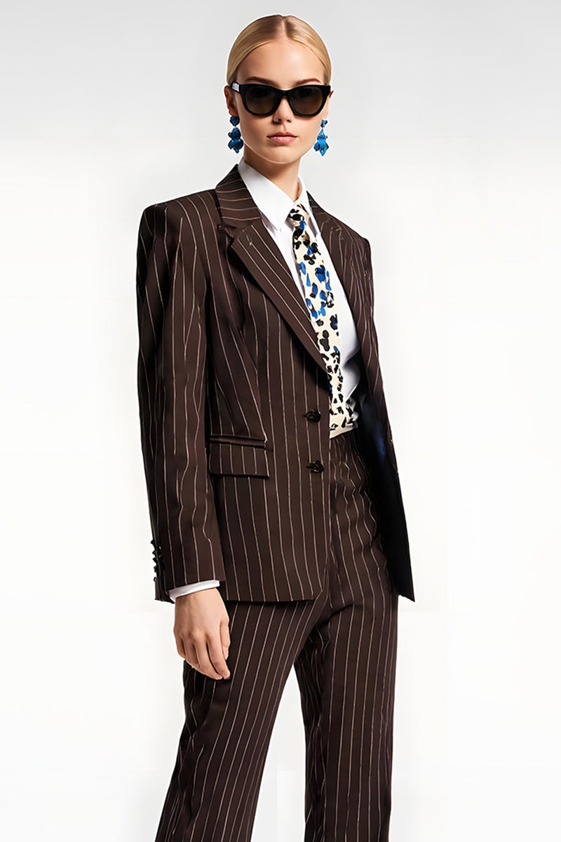 Load image into Gallery viewer, 2 Piece Coffee Satin Notched Lapel Striped Business Suits with Pockets
