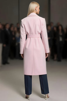 Pink Satin Notched Lapel Buttons Long Sleeves Women Blazer with Belt