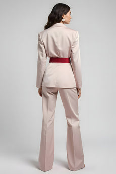 2 Piece Blush Satin Notched Long Sleeves Lapel Business Suits with Belt