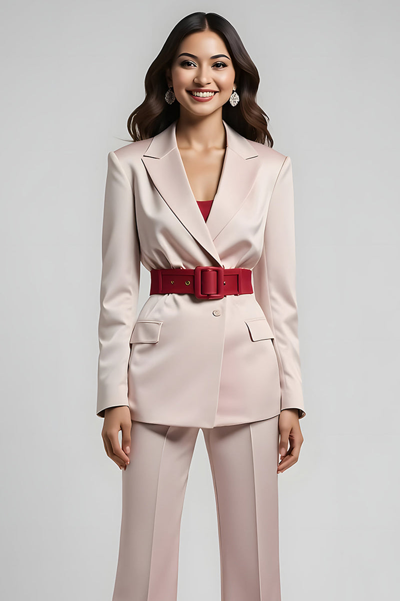 Load image into Gallery viewer, 2 Piece Blush Satin Notched Long Sleeves Lapel Business Suits with Belt