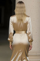 Load image into Gallery viewer, Champagne Satin Notched Lapel Long Sleeves Midi Work Dress with Slit
