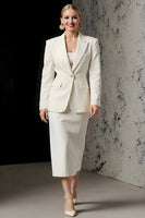 Load image into Gallery viewer, 2 Piece Ivory Pencil Peak Lapel One Button Midi Business Suits