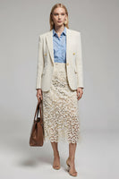 Load image into Gallery viewer, Ivory Satin Notched Lapel Long Sleeves Women Blazer with Buttons