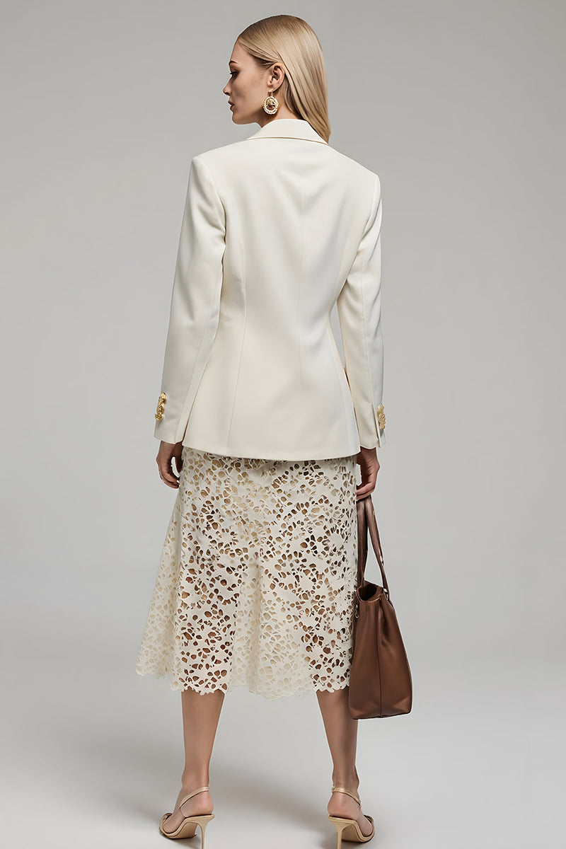 Load image into Gallery viewer, Ivory Satin Notched Lapel Long Sleeves Women Blazer with Buttons