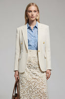 Load image into Gallery viewer, Ivory Satin Notched Lapel Long Sleeves Women Blazer with Buttons