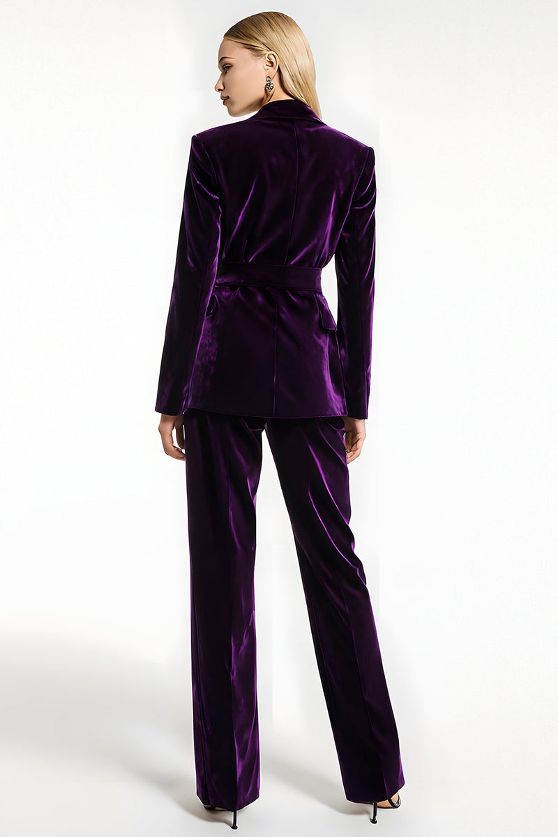 Load image into Gallery viewer, 2 Piece Dark Purple Velvet Peak Lapel Prom Suits with Pockets