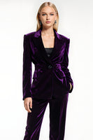 Load image into Gallery viewer, 2 Piece Dark Purple Velvet Peak Lapel Prom Suits with Pockets