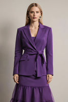 Load image into Gallery viewer, 2 Piece Dark Purple Satin Long Sleeves Notched Lapel Prom Suits with Sash