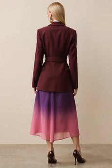 Burgundy Satin Peak Lapel One Button Long Sleeves Women Blazer with Sash