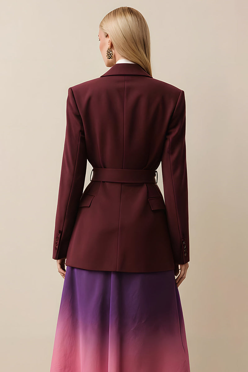Load image into Gallery viewer, Burgundy Satin Peak Lapel One Button Long Sleeves Women Blazer with Sash