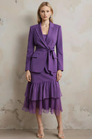 Load image into Gallery viewer, Dark Purple 2 Piece Peak Lapel Ruffled Long Sleeves Prom Suits with Sash