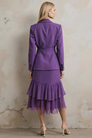 Load image into Gallery viewer, Dark Purple 2 Piece Peak Lapel Ruffled Long Sleeves Prom Suits with Sash