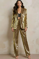 Load image into Gallery viewer, 2 Piece Sparkly Golden Peak Lapel Sequins Women Prom Suits