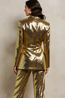 Load image into Gallery viewer, 2 Piece Sparkly Golden Peak Lapel Sequins Women Prom Suits