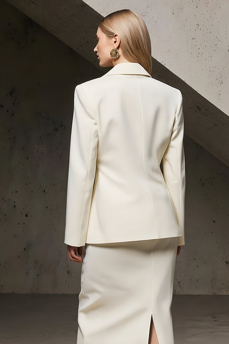Load image into Gallery viewer, Ivory 2 Piece Notched Lapel Pencil Midi Business Suits with Slit