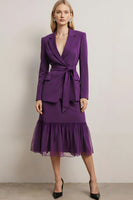 Load image into Gallery viewer, 2 Piece Dark Purple A Line Notched Lapel Midi Business Suits with Sash