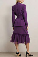 Load image into Gallery viewer, 2 Piece Dark Purple A Line Notched Lapel Midi Business Suits with Sash