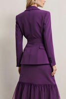 Load image into Gallery viewer, 2 Piece Dark Purple A Line Notched Lapel Midi Business Suits with Sash