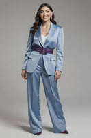 Load image into Gallery viewer, 2 Piece Grey Blue Notched Lapel Long Sleeves Business Suits with Belt