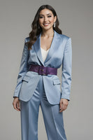 Load image into Gallery viewer, 2 Piece Grey Blue Notched Lapel Long Sleeves Business Suits with Belt