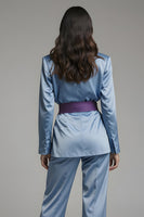 Load image into Gallery viewer, 2 Piece Grey Blue Notched Lapel Long Sleeves Business Suits with Belt