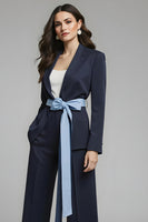 Load image into Gallery viewer, 2 Piece Navy Notched Lapel Bow Long Sleeves Business Suits with Sash